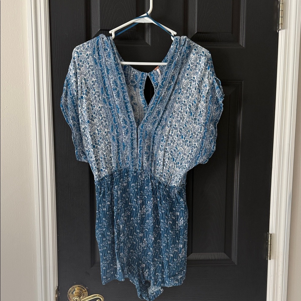 Free People Blue Patterned Jumpsuit